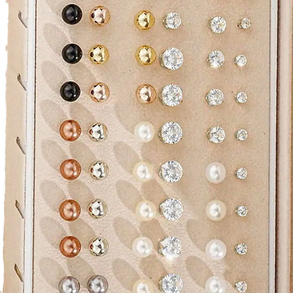 108-piece set of geometric pearl earrings with gold and yellow electroplated finishes without box packaging
