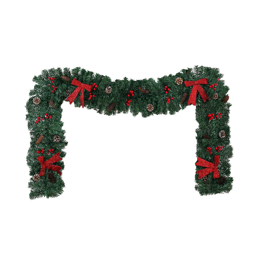 Christmas rattan decoration with pine cone bow and LED lighting options
