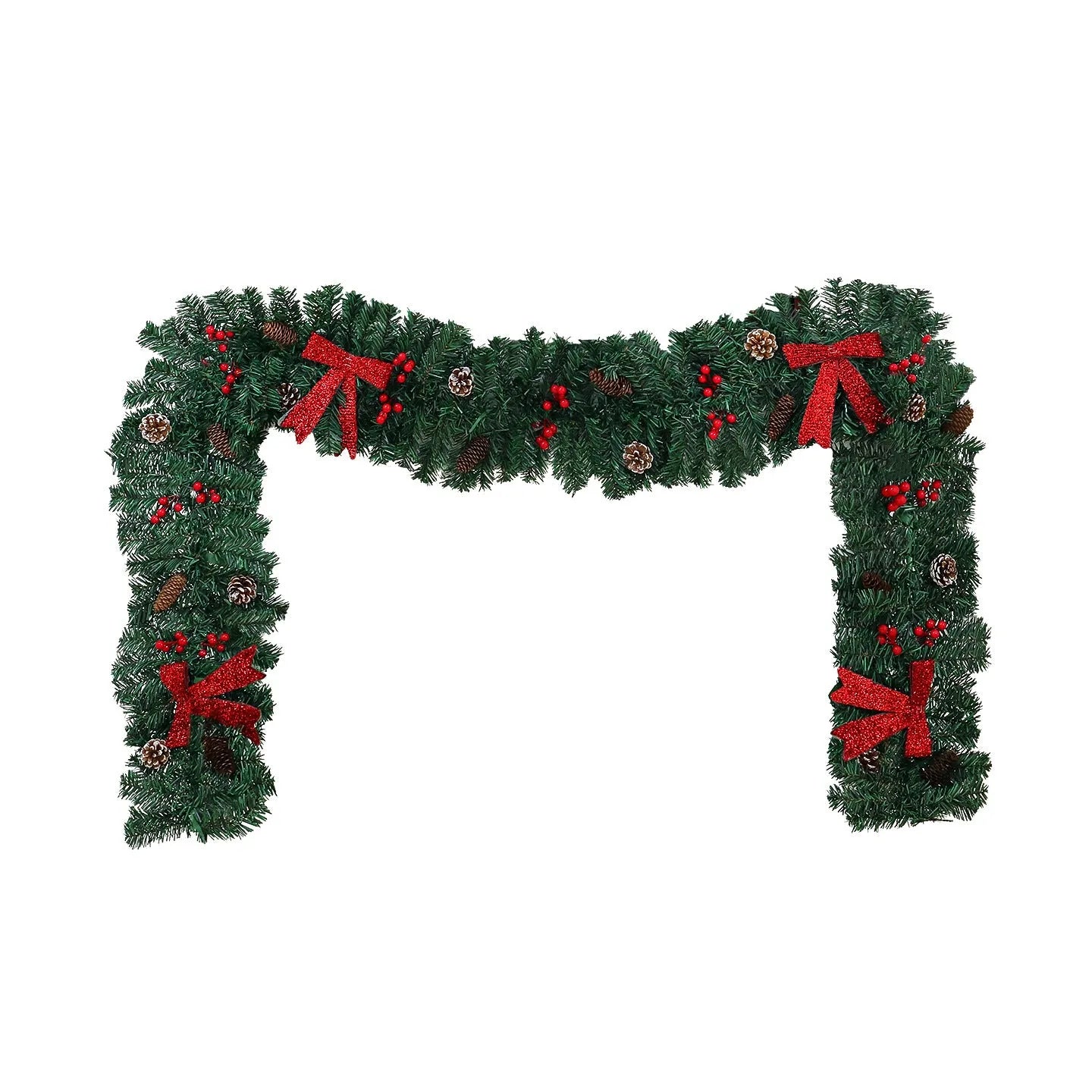 Christmas rattan decoration with pine cone bow and LED lighting options
