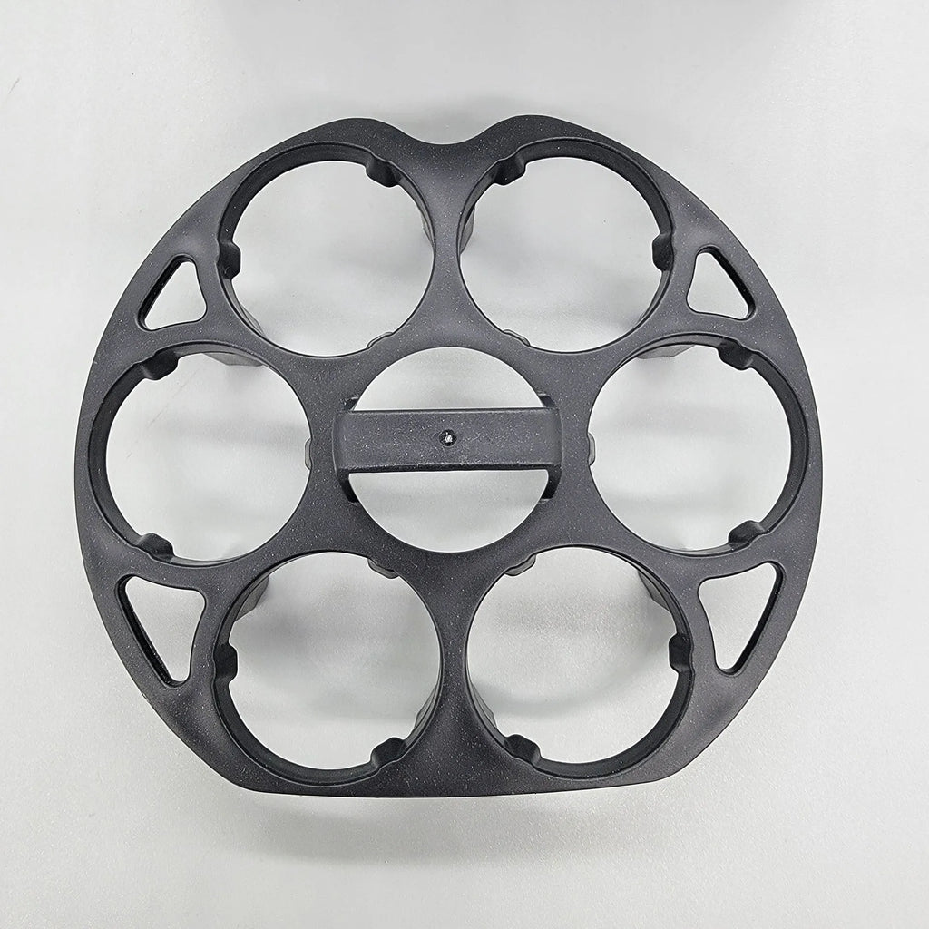 Black plastic egg holder basket with dimensions 13.8 by 12.6 by 5.7 centimetres