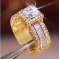 Geometric women's fashion ring with electroplated metallic finish in gold or white colour options