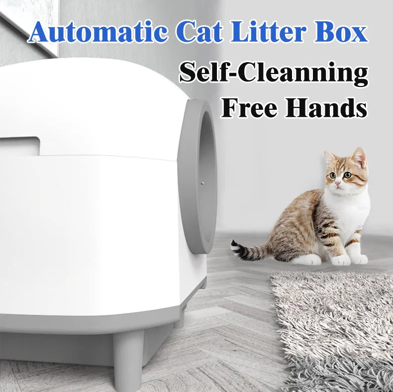 White intelligent automatic fully enclosed litter box made of ABS plastic measuring 556x512x590mm for cats up to 10kg