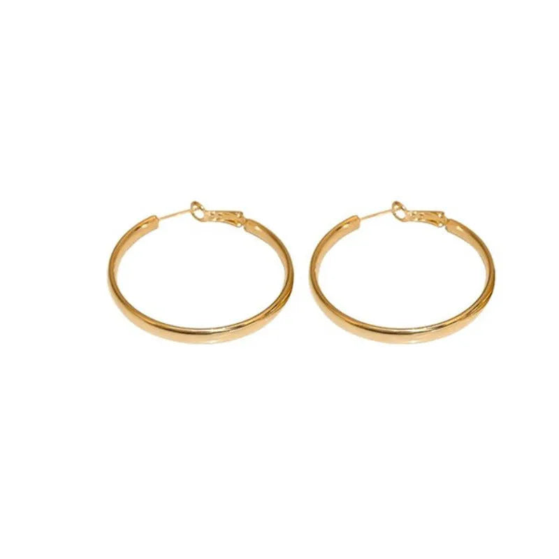 40mm diameter metal circle earrings in gold or silver electroplated finish