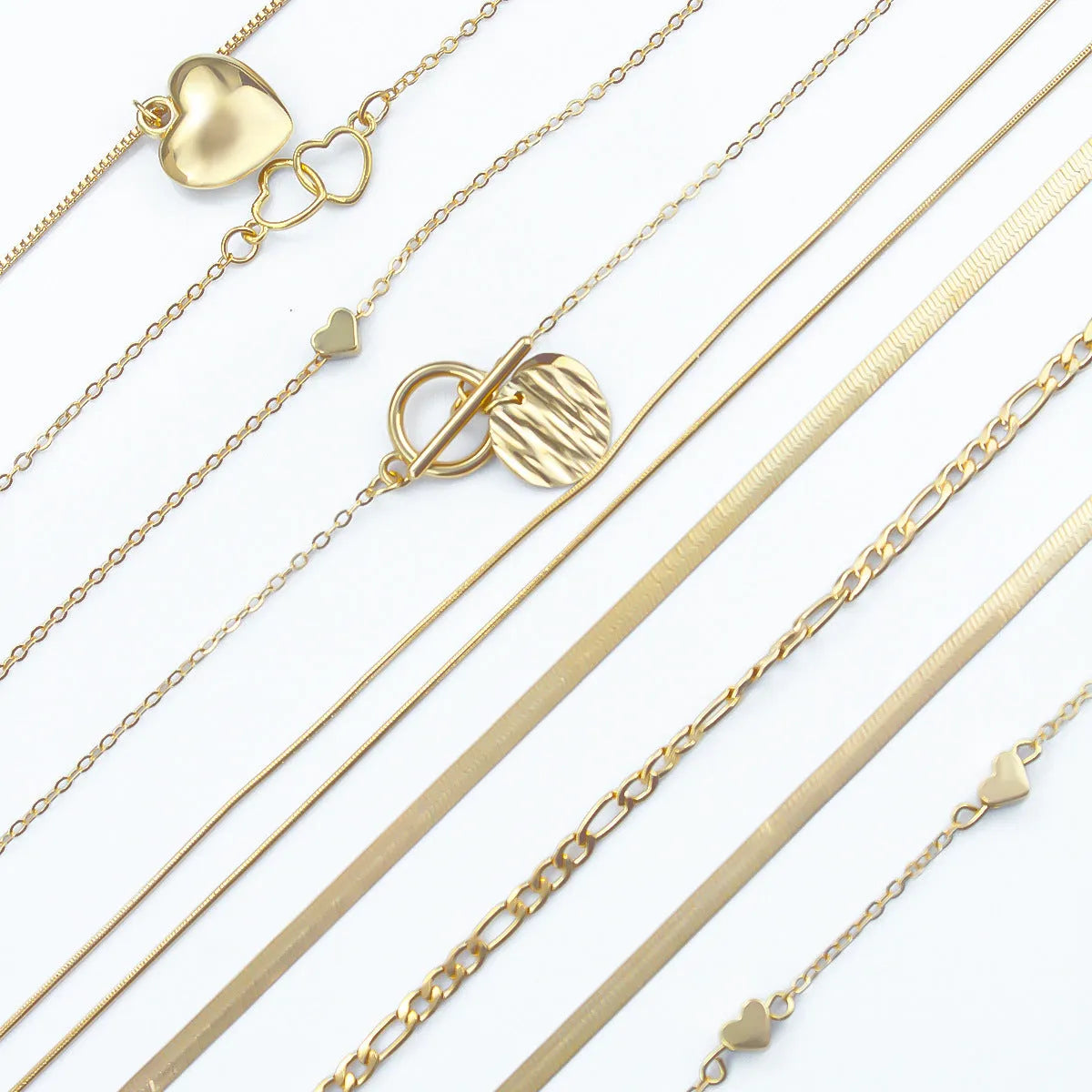 10-piece gold electroplated women's necklace set with adjustable snake chain from 21cm to 50cm length