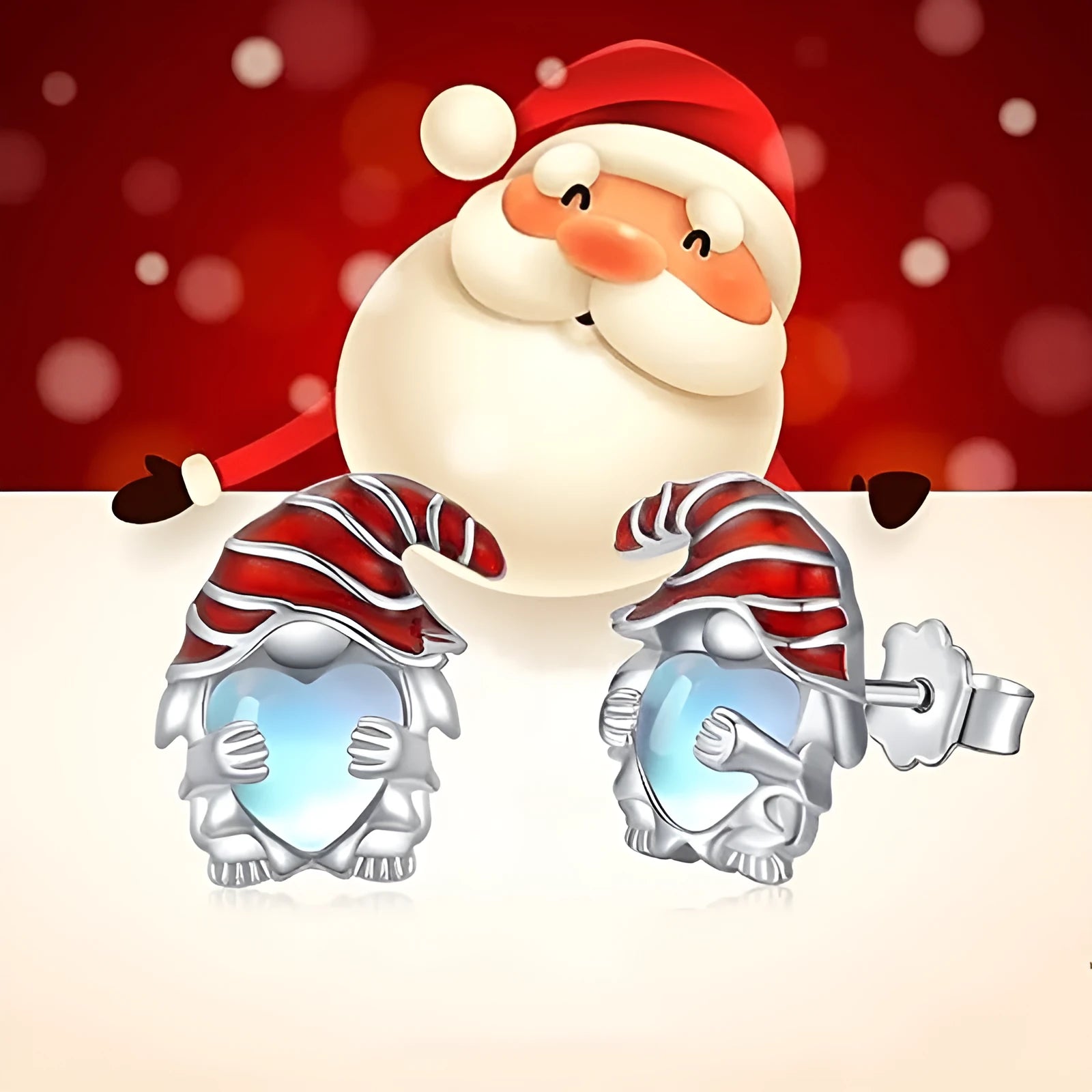 Women's heart-shaped Santa Claus design earrings with electroplated white gold colour finish