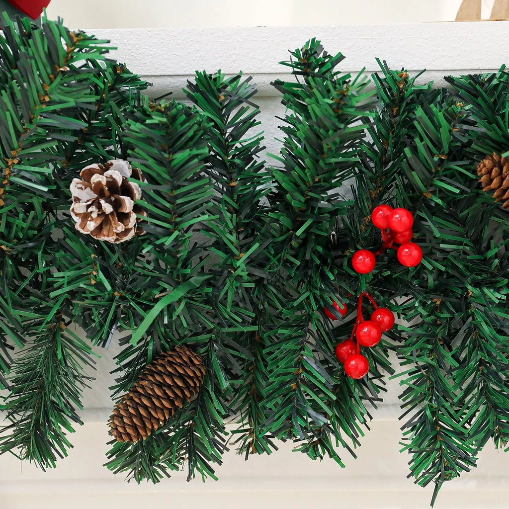 Christmas rattan decoration with pine cone bow and LED lighting options