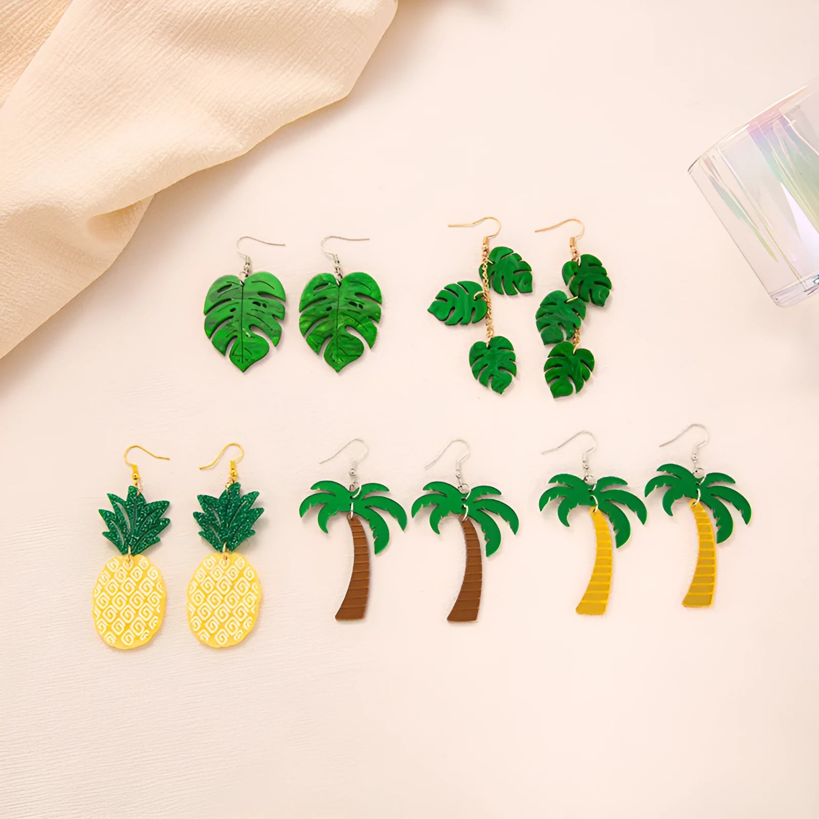 Drop-shaped coconut artocarpus pattern earrings with alloy hooks in five colour variations