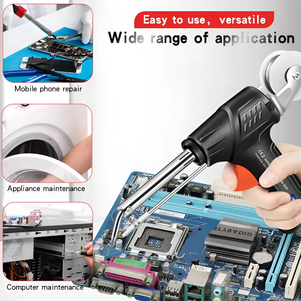 Black H5 style soldering gun with light, part of 5-piece alloy soldering tool kit