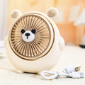 Desktop USB fan for dogs showing adjustable speed settings and colourful pet-themed designs