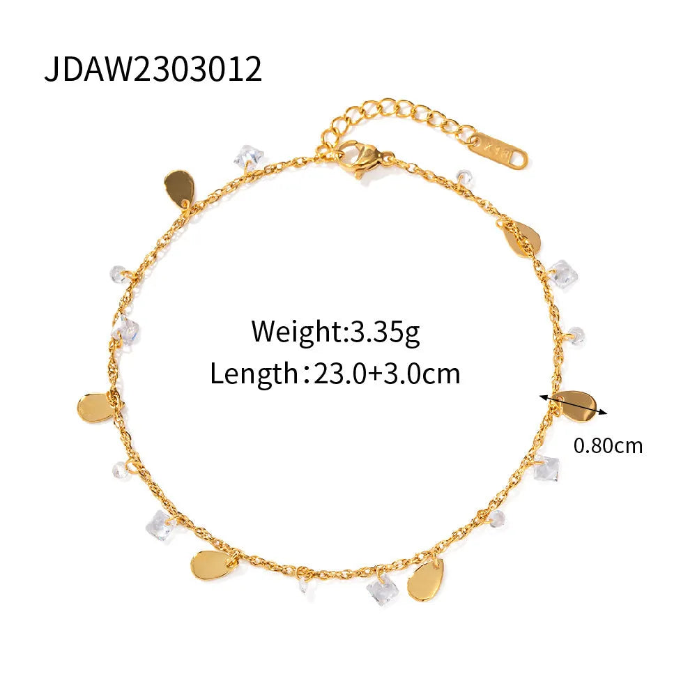 Women's stainless steel anklet with geometric water drop tassel design on adjustable chain