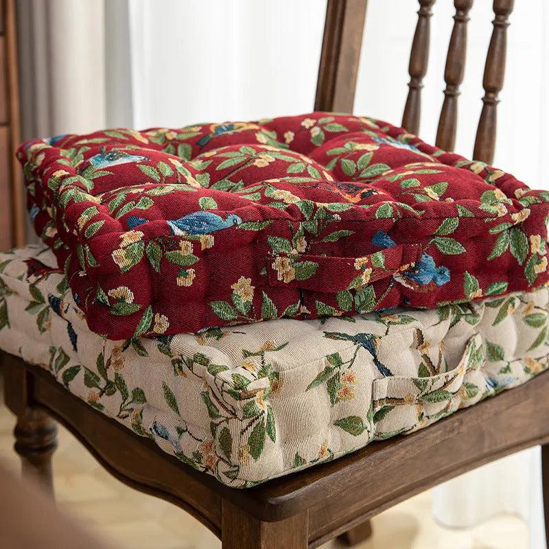 American style dining chair cushion with botanical print measuring 40x40x8cm