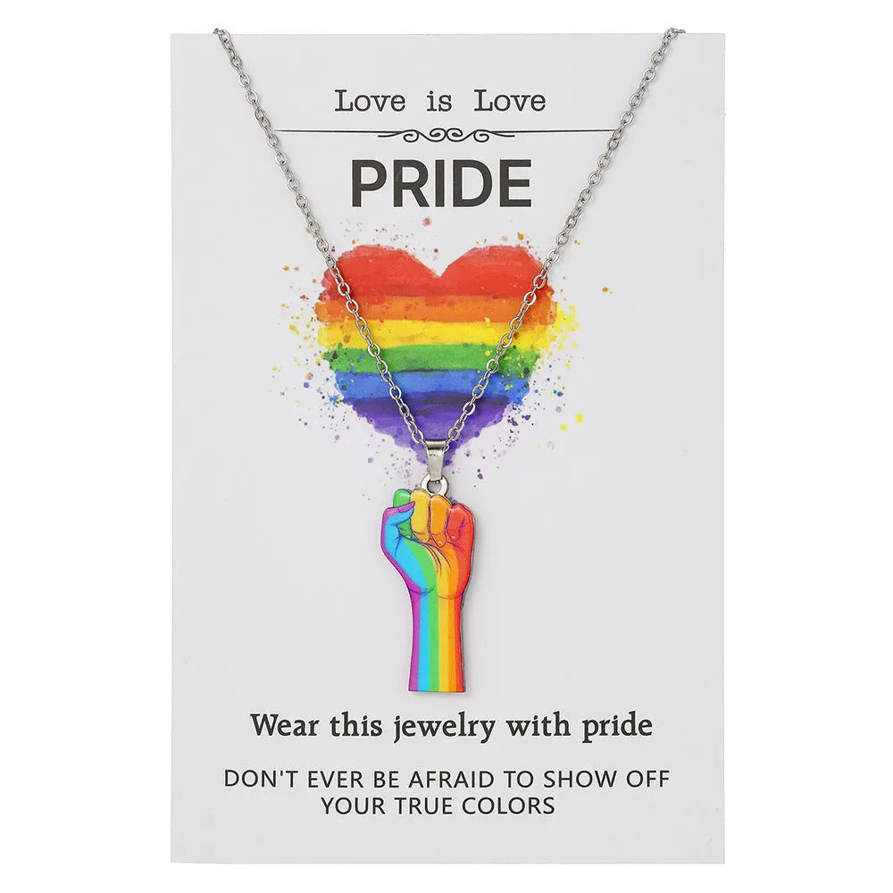 Stainless steel friendship necklace and bracelet set with colour printed inspirational designs
