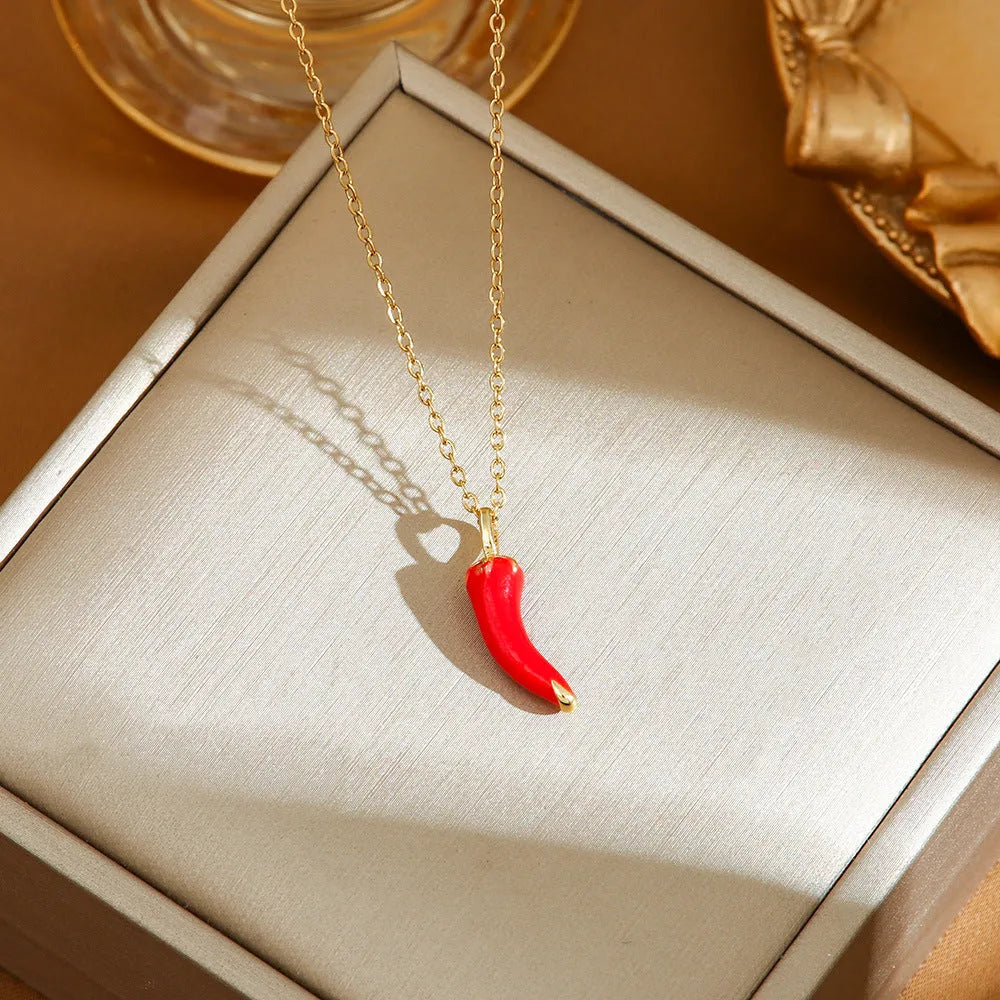 Women's titanium steel necklace with delicate indie cherry pendant on O-ring chain