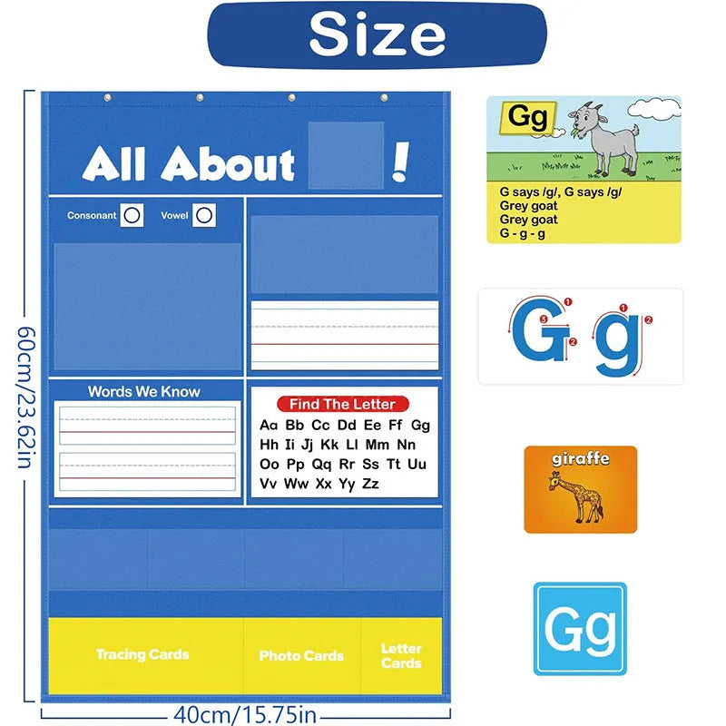 Alphabet learning chart sleeve table with word cards, letter cards, picture cards and letter songs
