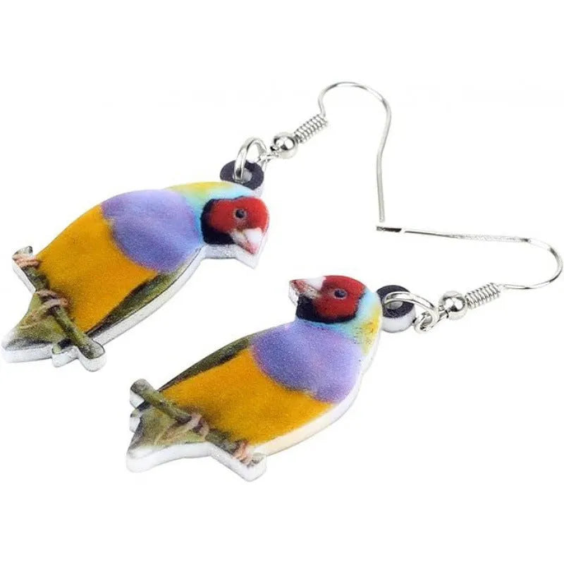 Blue titmouse design acrylic pendant earrings with geometric animal shape and snake decorative elements