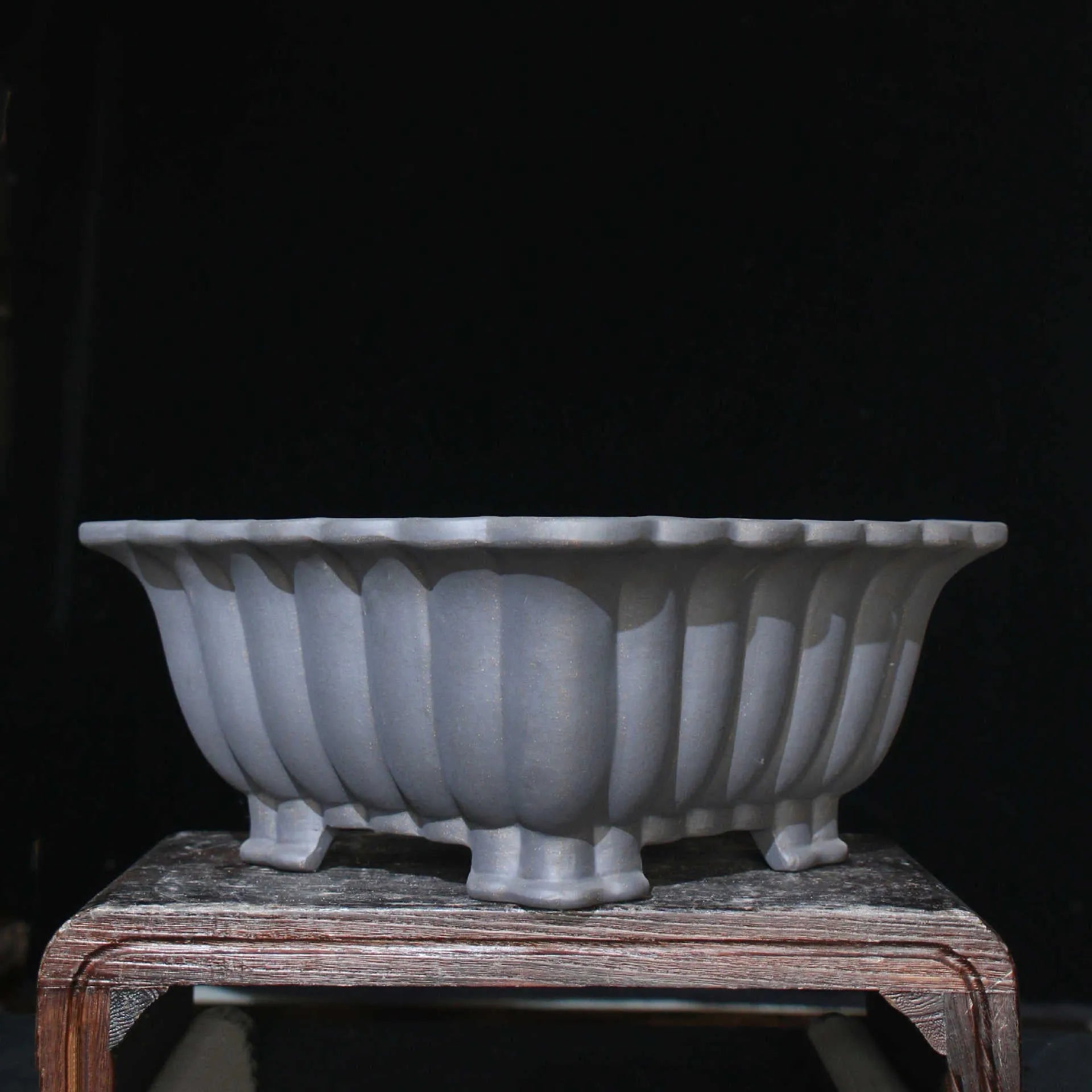 Square purple sand ceramic bonsai pot with 37cm diameter for desktop plant display