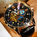 Men's automatic mechanical watch with large hollow dial and rose gold black casing