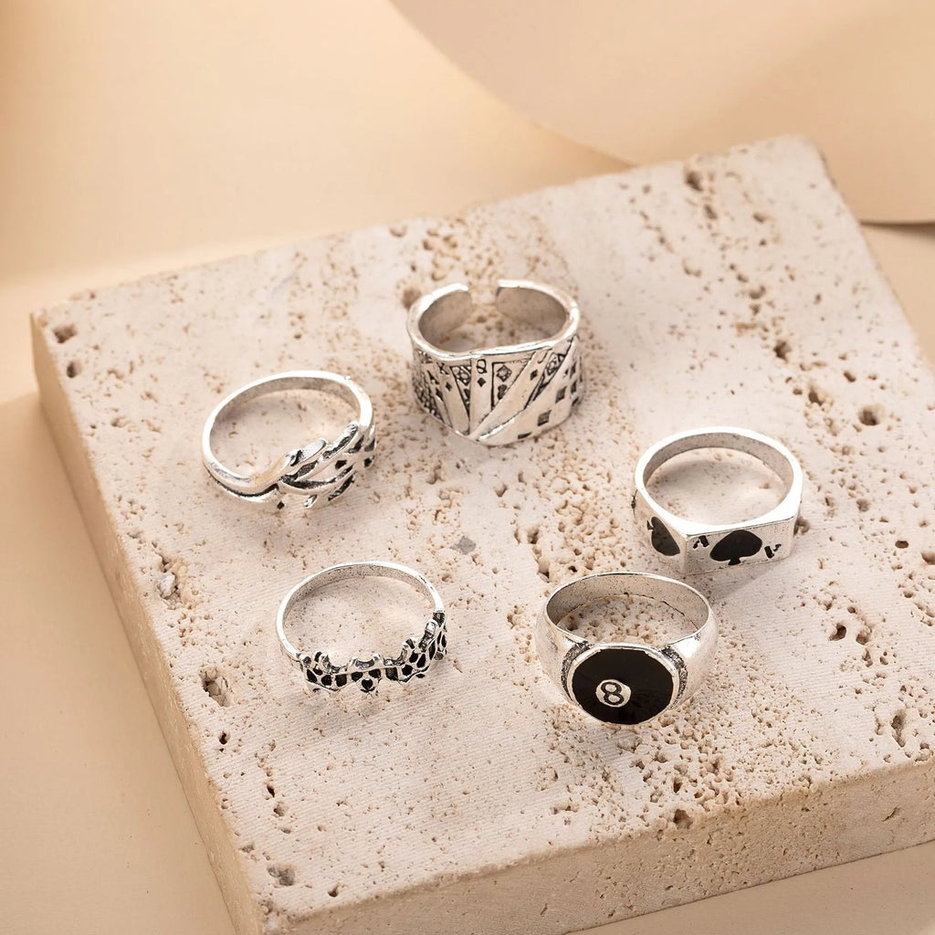 Black alloy ring with retro poker spade card design for women