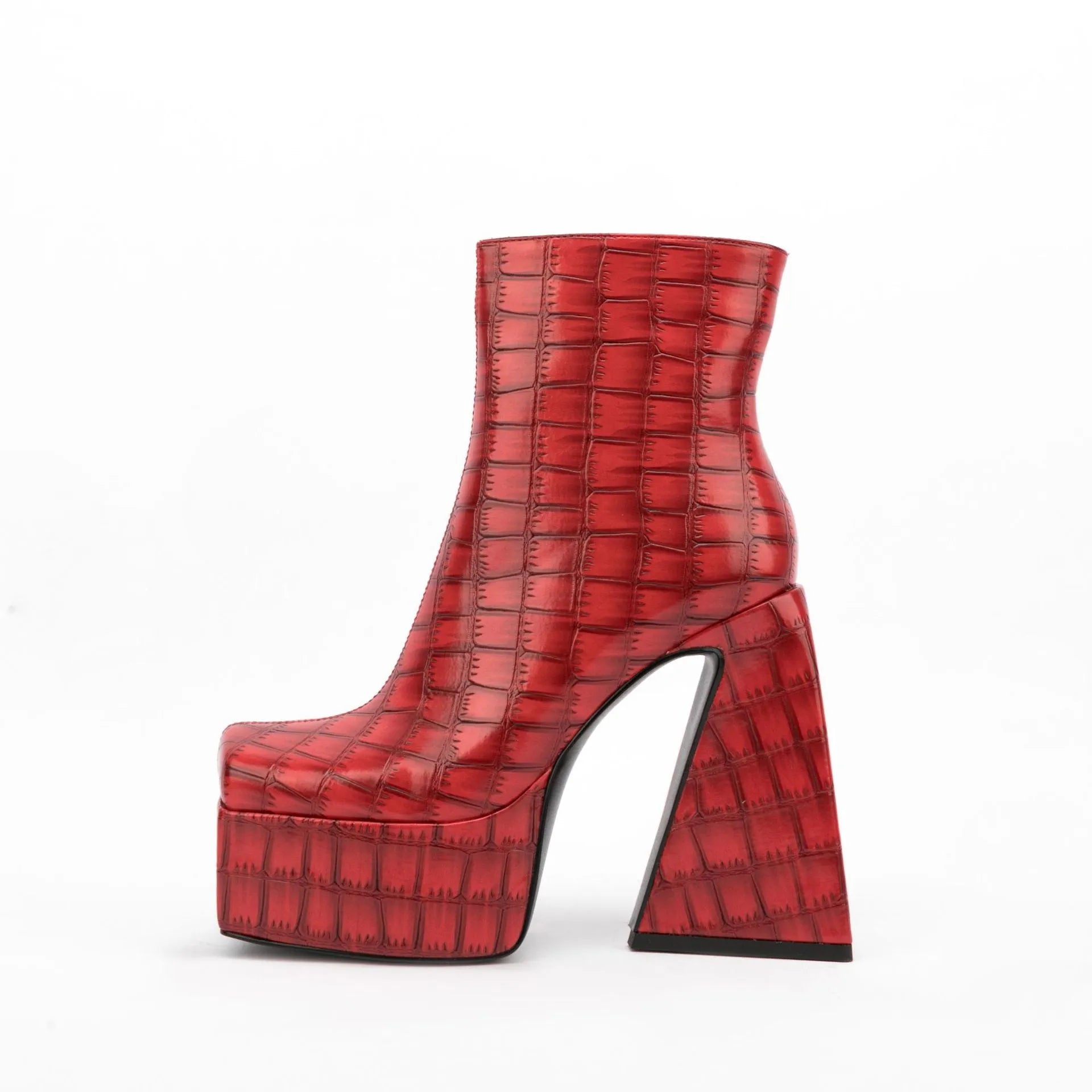 Women's solid-colour ankle boots with a super high heel, shown in beige, made from artificial PU material.
