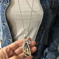 Women's geometric alloy pendant sweater chain necklace with snake bones chain in blue water drop colour