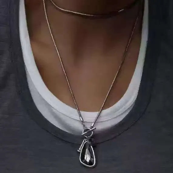 Women's geometric alloy pendant sweater chain necklace with snake bones chain in blue water drop colour