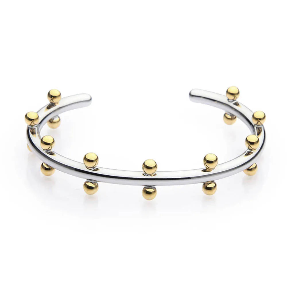 Stainless steel C-shaped bracelet with rivet bean bead texture in gold, steel, or steel gold colour
