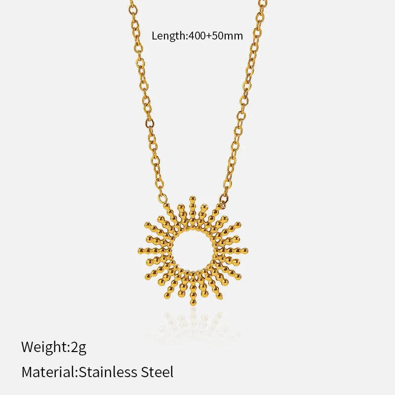 Sunflower Series yellow gold 14K plated stainless steel necklace and bracelet set with geometric chain design