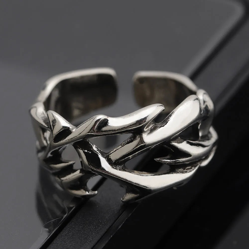 Copper geometric floral ring with thorn design and adjustable opening for men and women