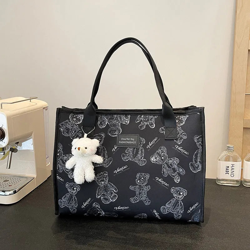 Women's canvas tote bag with diamond pattern in black or white colour options