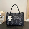 Women's canvas tote bag with diamond pattern in black or white colour options
