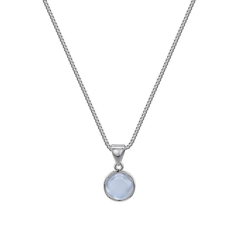 Korean-style women's oval pendant necklace with artificial crystal star on an adjustable box chain.