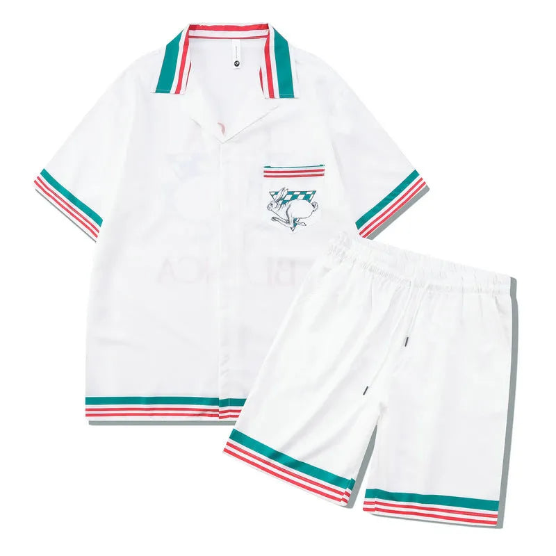 Beach outfit set with plaid printed shirt and matching trousers for teenagers in polyester fabric