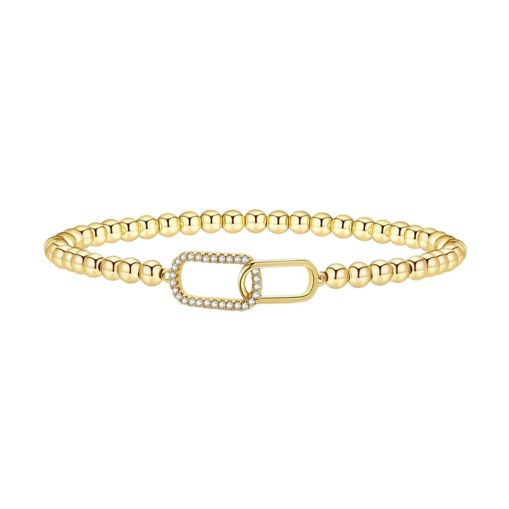 Adjustable stainless steel beaded bracelet for women in a simple geometric style with round beads.