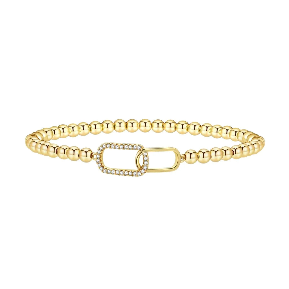 Adjustable stainless steel beaded bracelet for women in a simple geometric style with round beads.