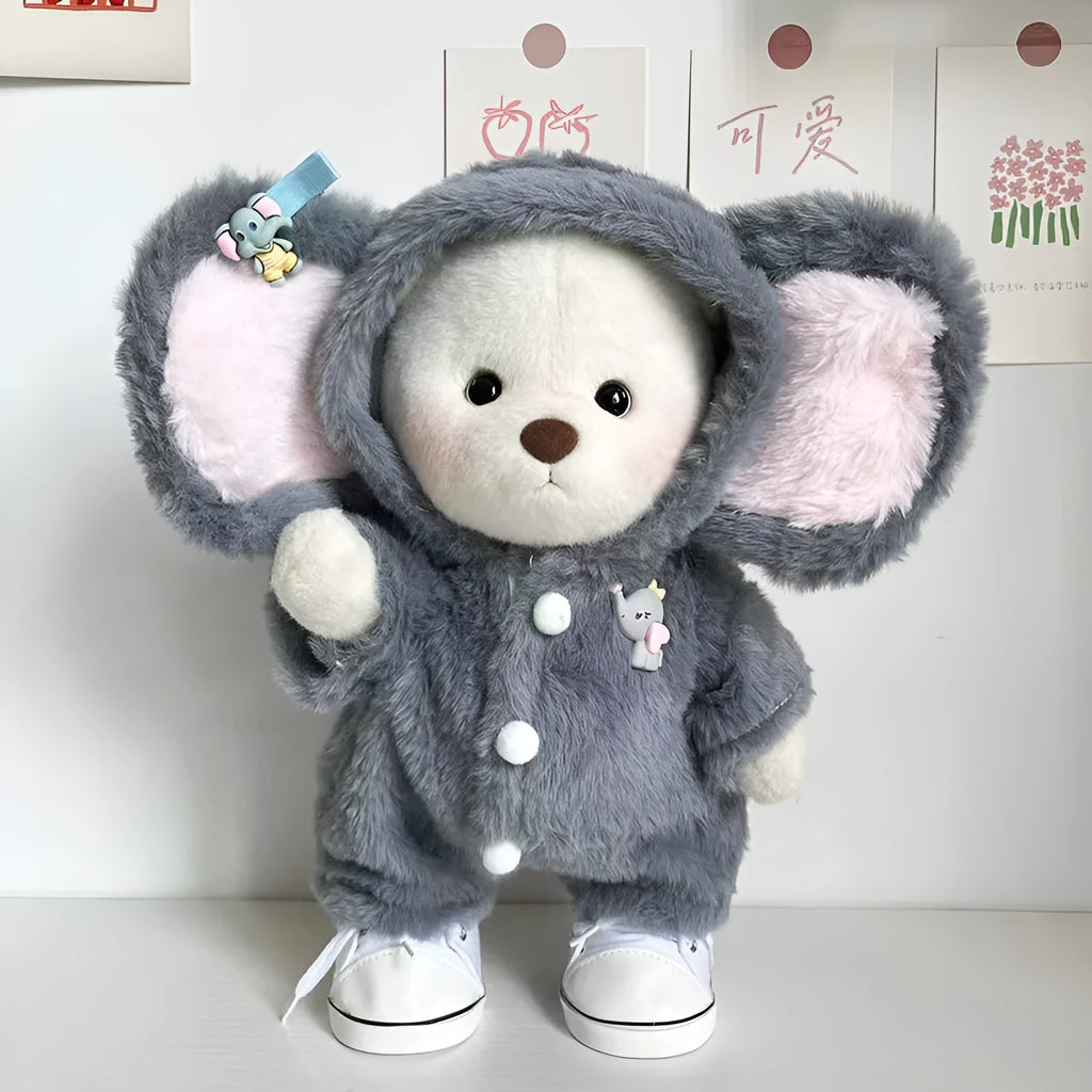 Grey elephant jumpsuit suit for 30cm Lina bear doll made from plush material