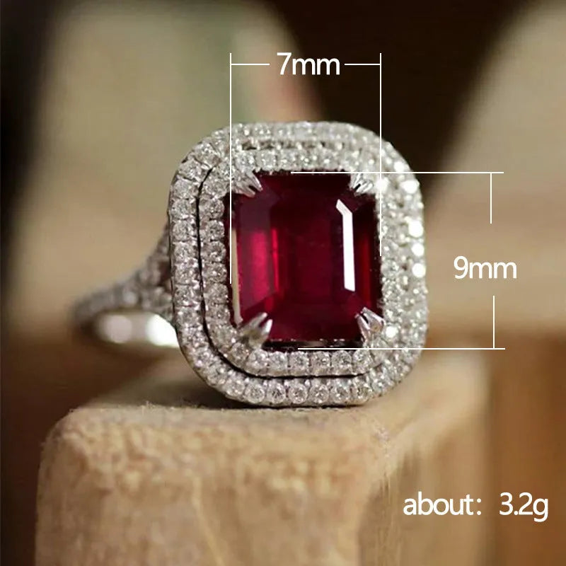 Copper square ring with red rhinestone centre stone, geometric women's jewellery