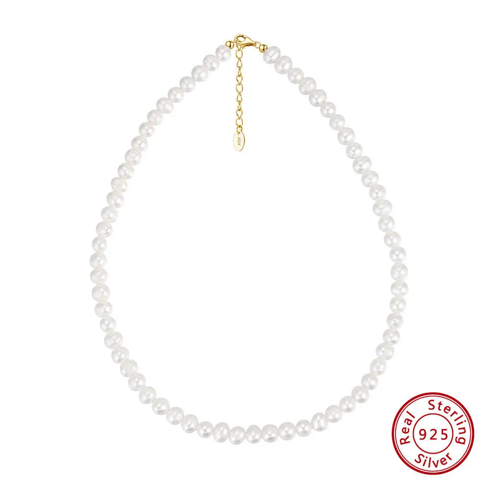 Women's adjustable freshwater pearl necklace with sterling silver chain and 6-7mm natural pearls