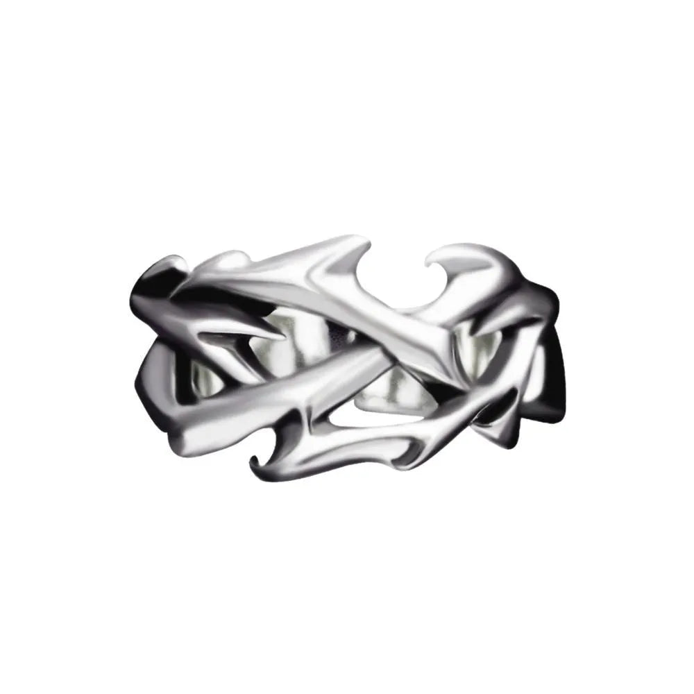 Copper geometric floral ring with thorn design and adjustable opening for men and women