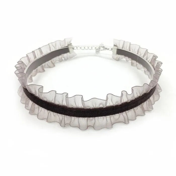Alloy clavicle necklace with velvet ruffle texture floral pendant on snake bones chain