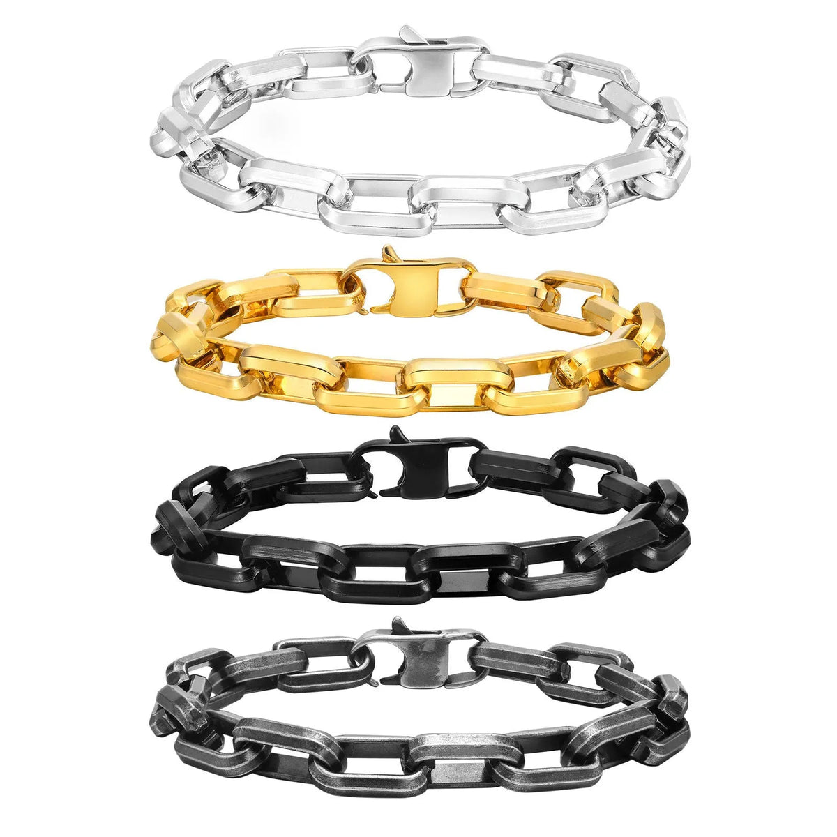 Square chain link men's bracelet in titanium steel with electroplated finish