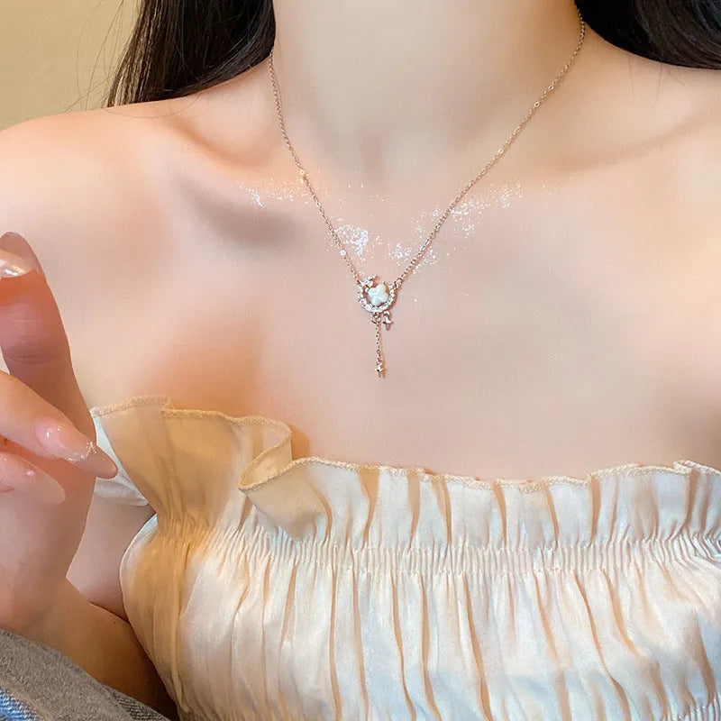 Gold and silver star moon zirconium necklace with adjustable 41-50cm clavicle chain
