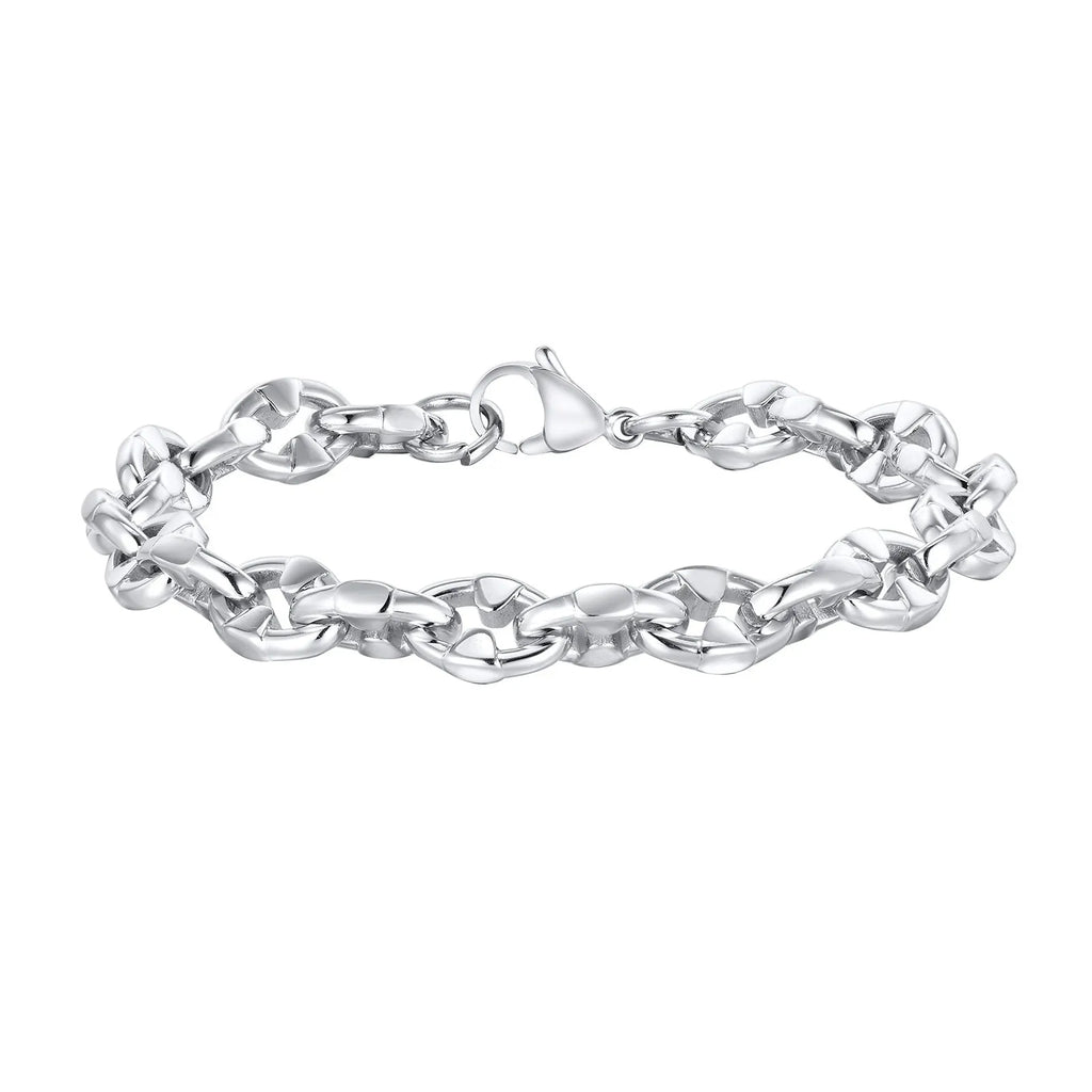 Men's stainless steel thick geometric chain bracelet with handmade construction