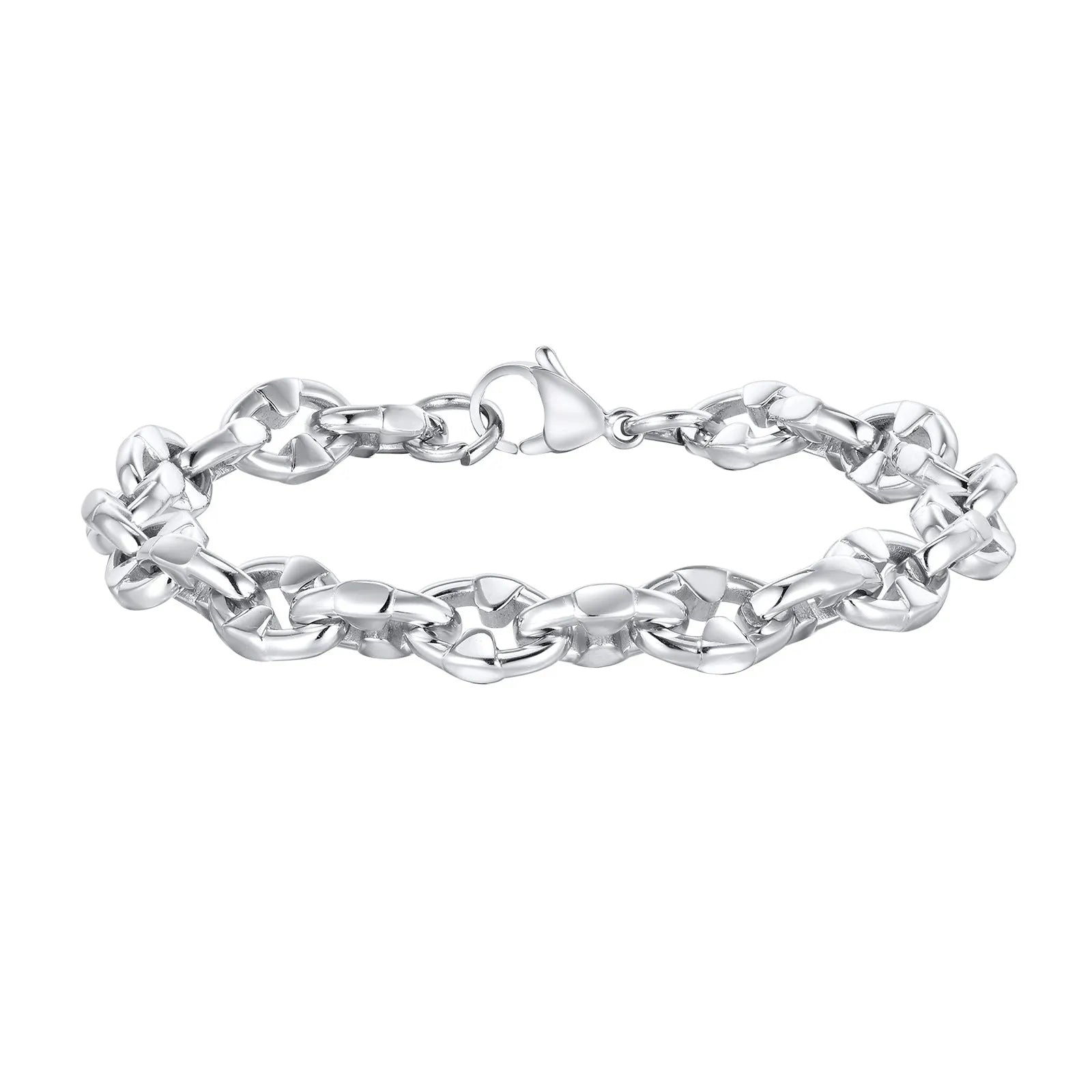 Men's stainless steel thick geometric chain bracelet with handmade construction
