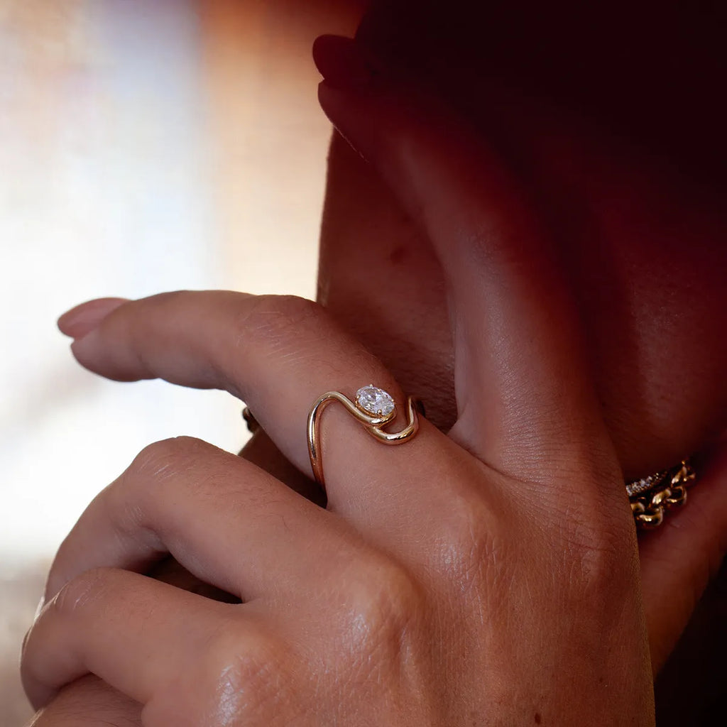 Geometry-designed zircon ring in titanium steel with European and American style, shown in one of nine available colours.