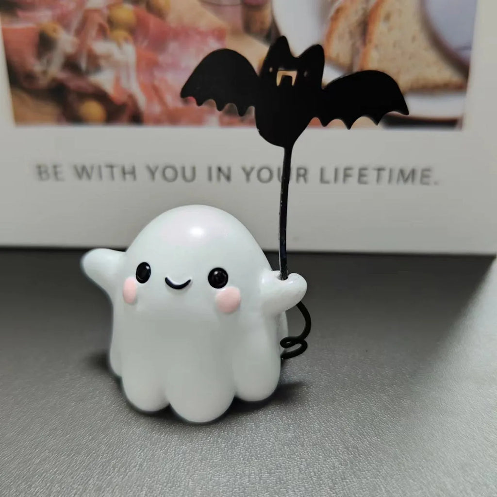Mini ghost walking dog statue Halloween decoration with bat motif