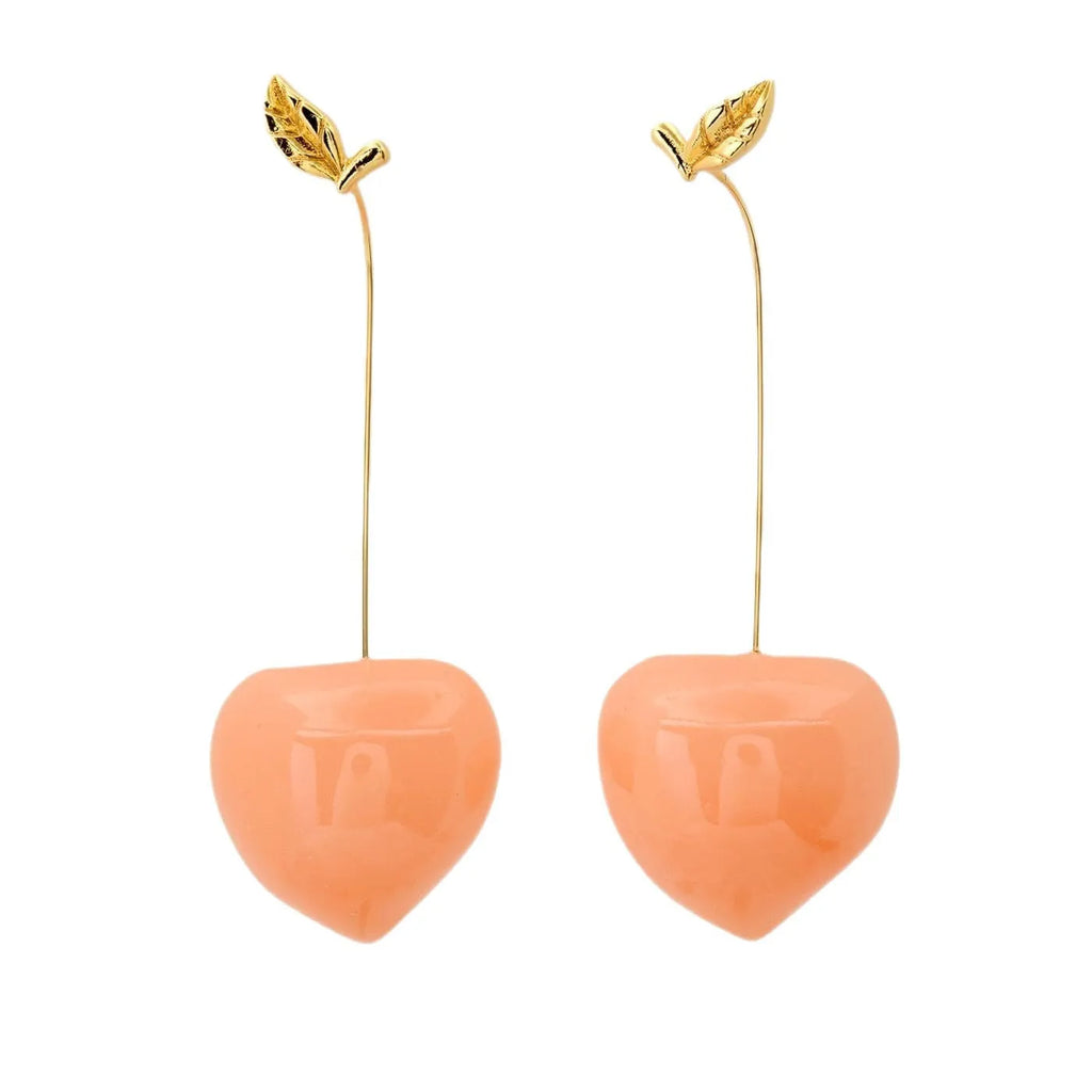 Gold plated copper earrings with fruit and vegetable designs including carrot, orange and lemon