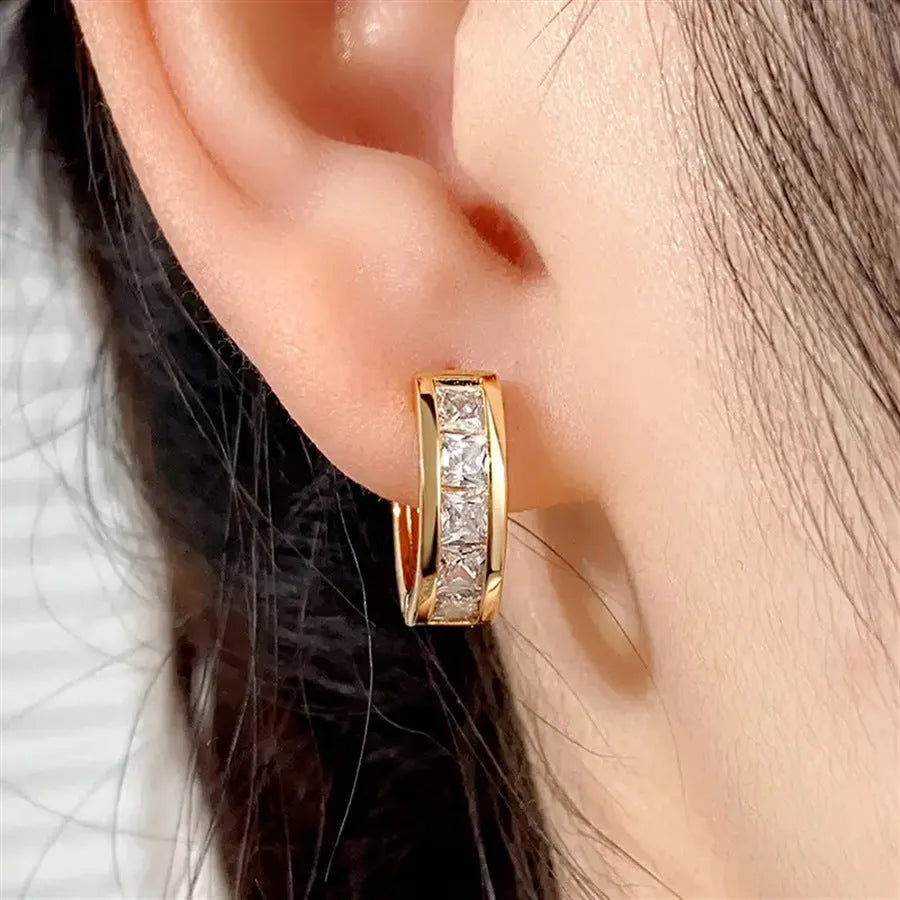 Geometric quadrilateral copper earrings for women in gold and silver colour options