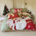 Christmas cartoon print bedding set with gingerbread man design on washed cotton, showing duvet cover and pillowcases.