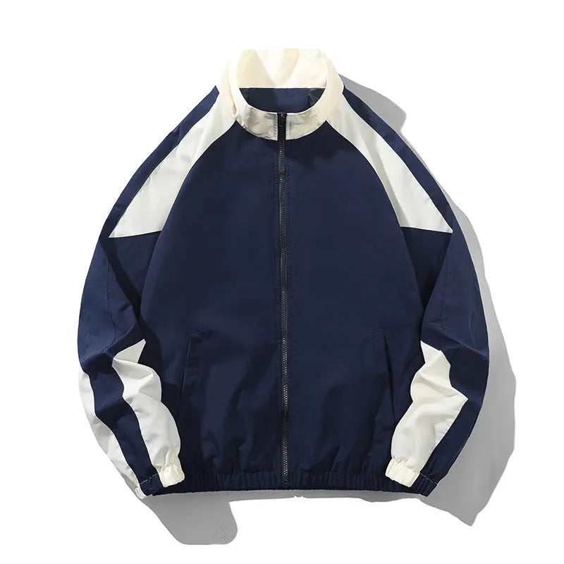 Men's casual jacket with contrast stitching design in black colour showing side pockets and regular length cut