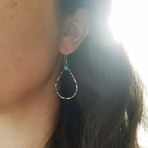 Bohemian circle geometric earrings with turquoise accents in antique silver finish